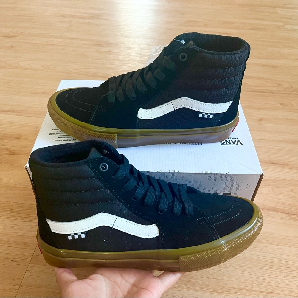 Vans Black White High-Top Skate Sneakers with Gum Sole - Picture 6 of 15